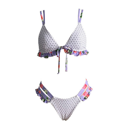 Enchanting Orchid Purple Floral Ruffle Bikini [Spirit and Rebel] Purple S