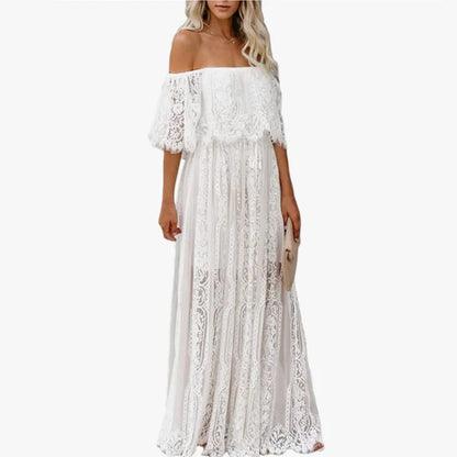 Majestic White Lace Off Shoulder Boho Dress [Spirit and Rebel]   