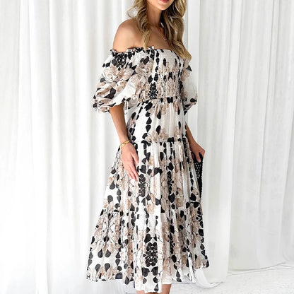 Enchanted Bloom Off-Shoulder Boho Maxi Dress [Spirit and Rebel] Apricot S 