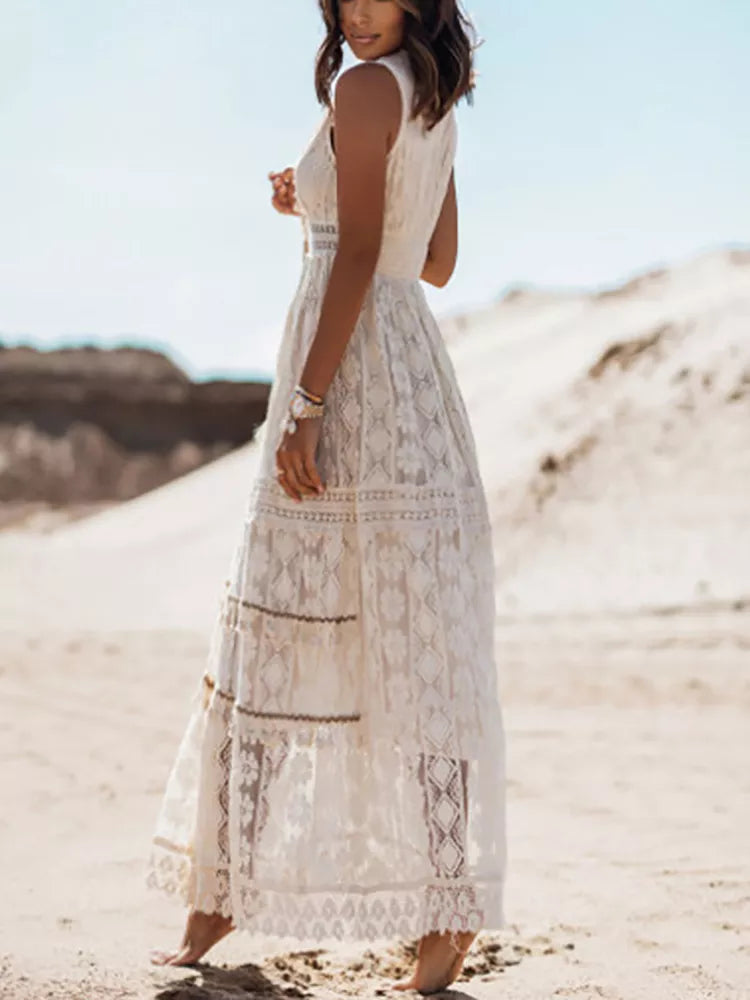 White Lace Fairytale Boho Maxi Dress [Spirit and Rebel]   