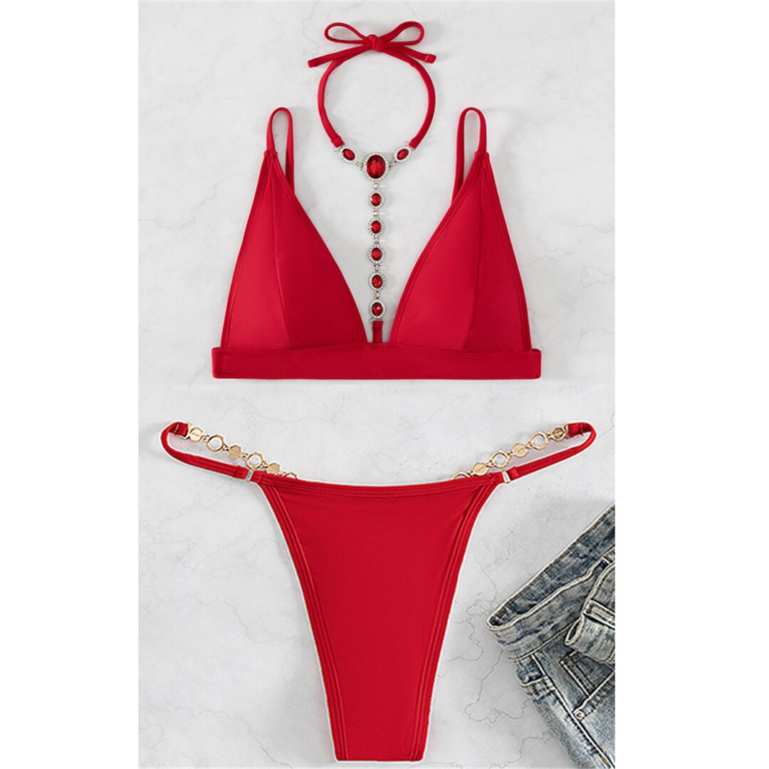 Red Diamond Deluxe Extreme Mini Micro Thong Bikini Sunset and Swim