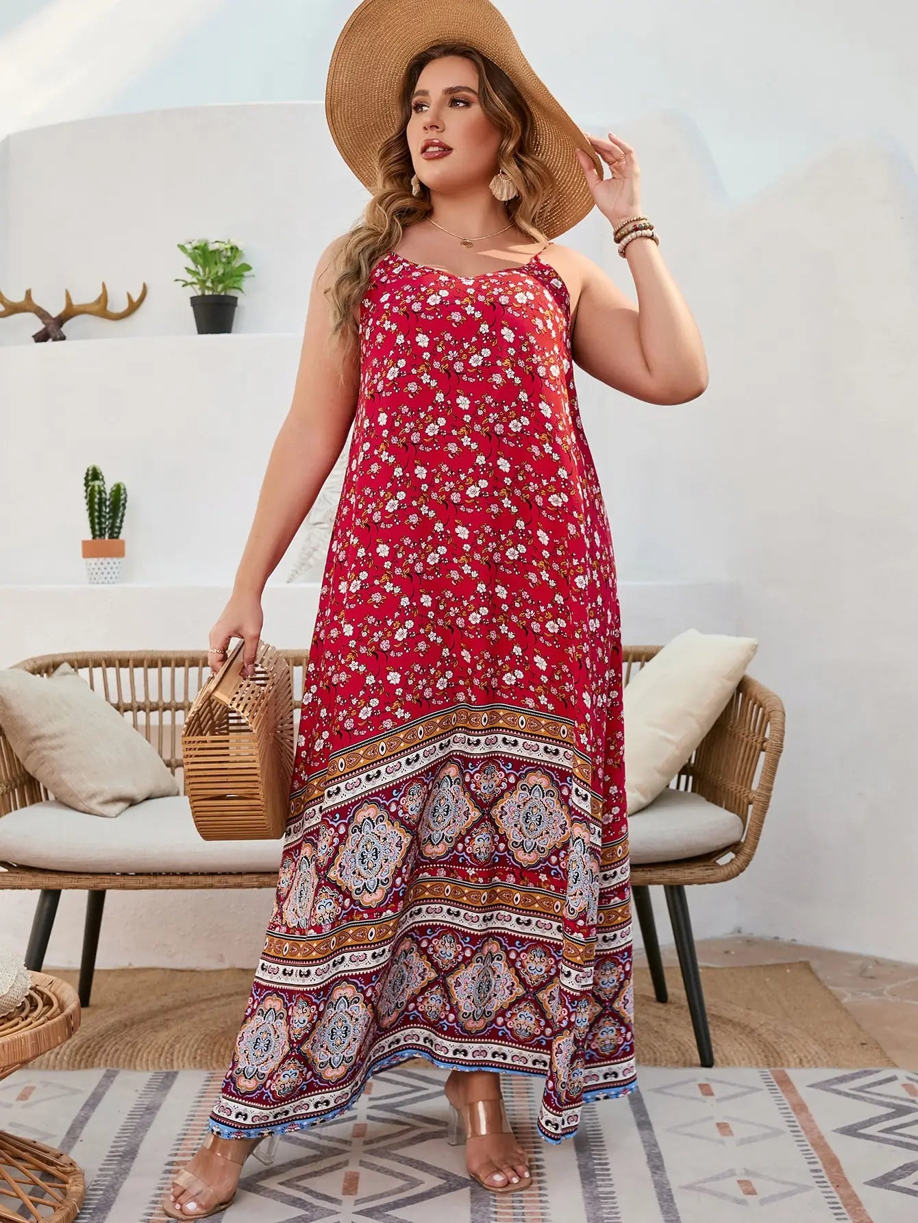 Spirit and Rebel Floral Boho Plus Size Maxi Dress [Spirit and Rebel]   