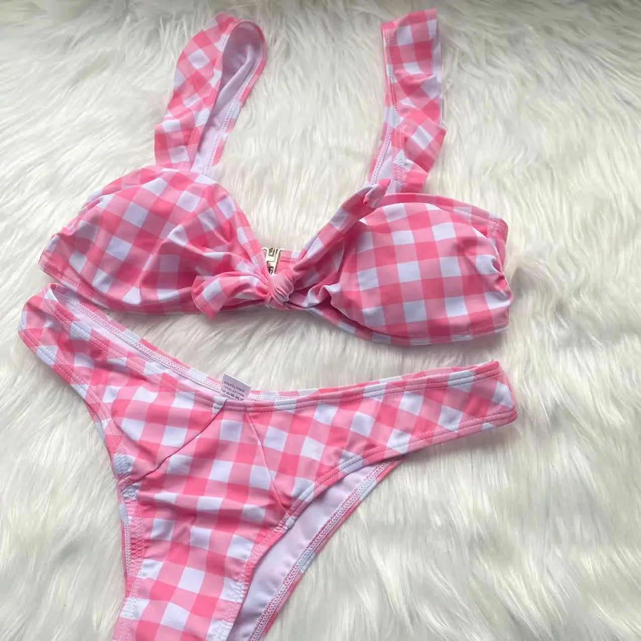 Summer Charm Plaid Bow Bikini Sunset and Swim Pink XL