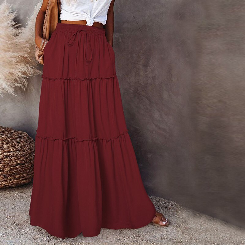 Wildflower Wanderer Boho Maxi Skirt [Spirit and Rebel] Burgundy S 