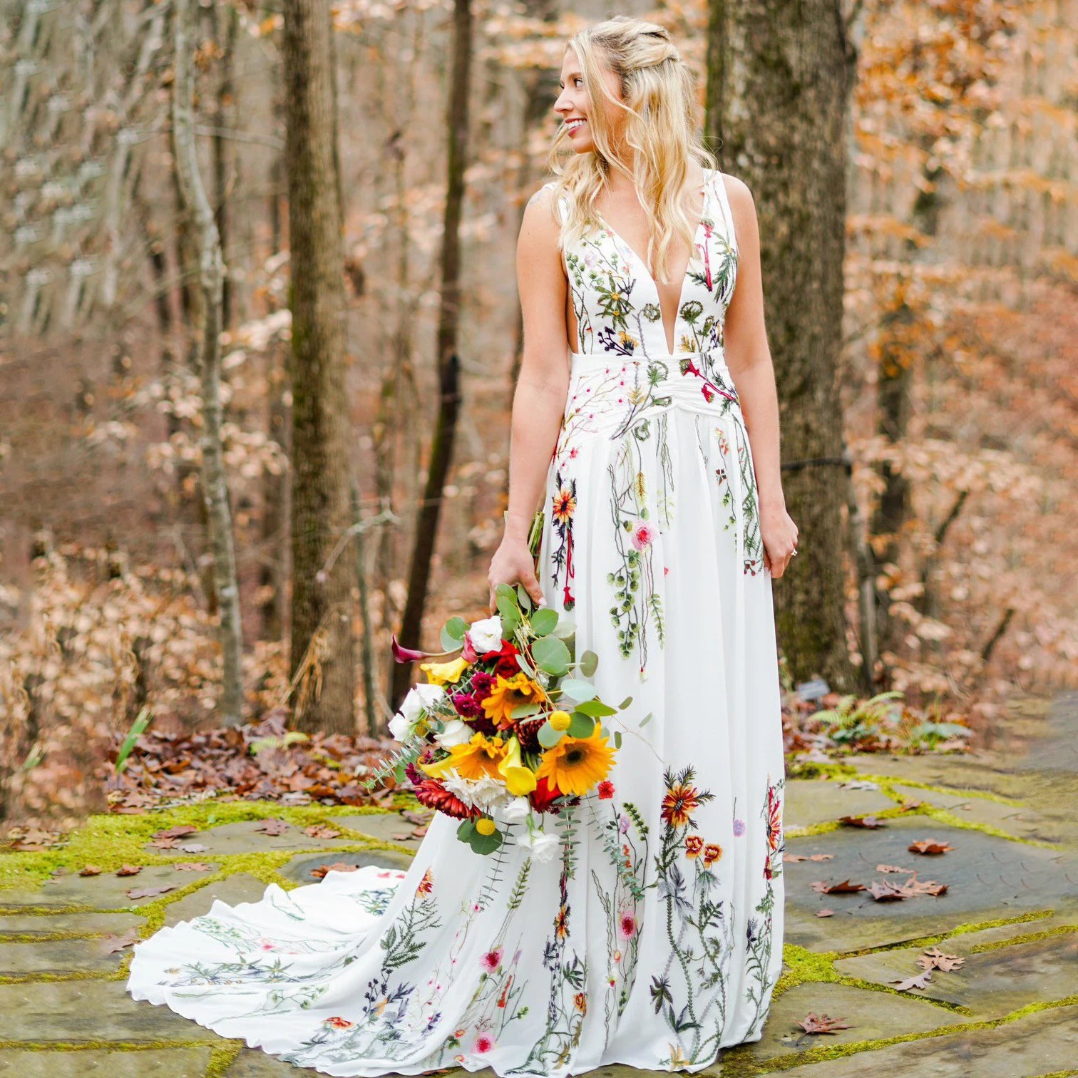 Enchanted Garden Floral Boho Wedding Dress [Spirit and Rebel] White 1 2 