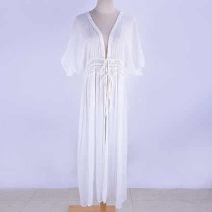 Valerie Front Tie Beach Cover Up Tunic Kimono Sunset and Swim White One Size