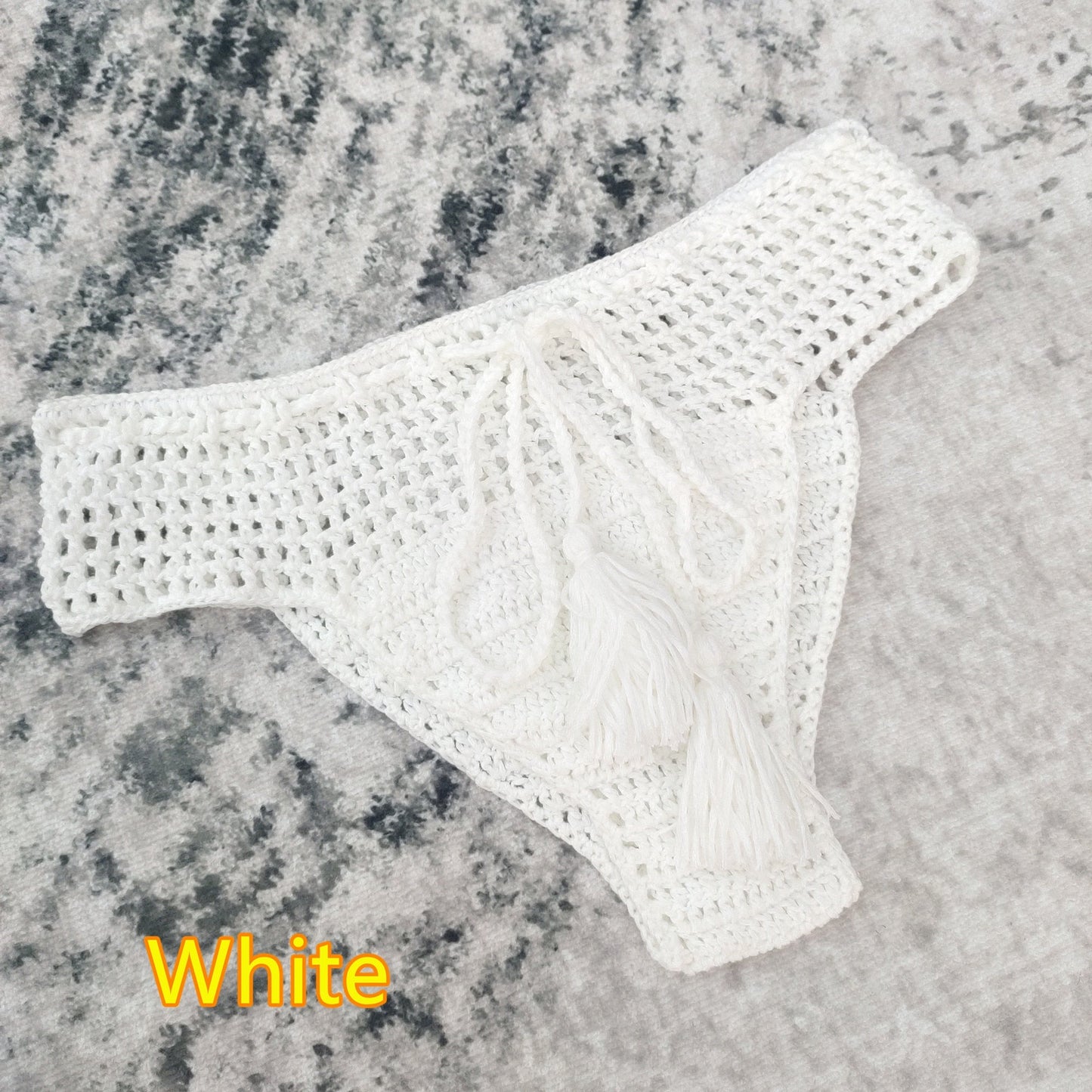 Handmade Tassel Crochet Bikini Bottoms [Spirit and Rebel] White S