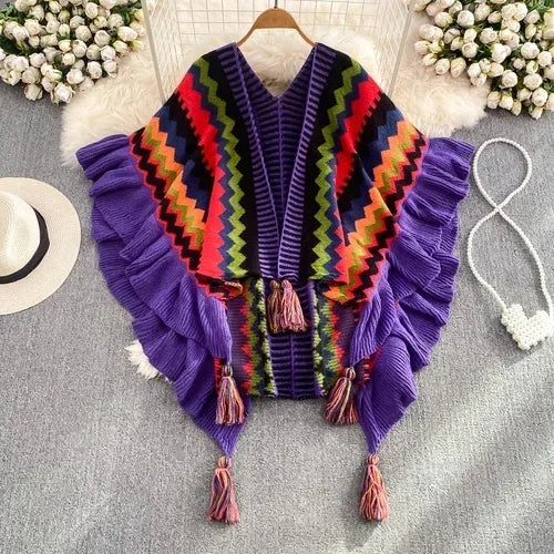 Spirit and Rebel Tassel Boho Cardigan [Spirit and Rebel] Purple One Size 