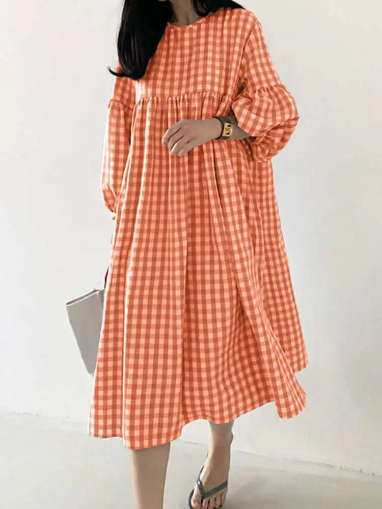 Plaid Breeze Dream Plus Size Boho Dress [Spirit and Rebel] S Orange 