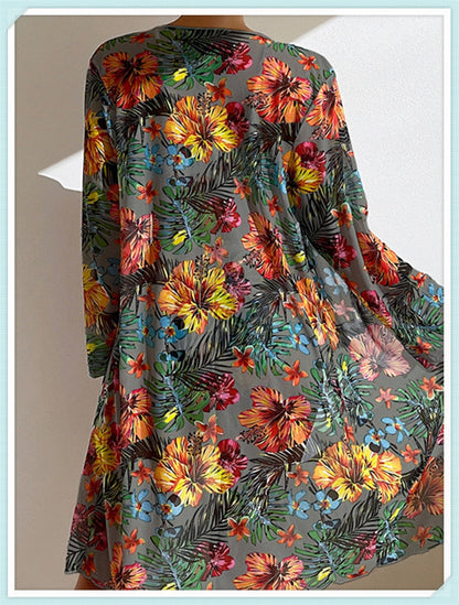 Floral Print Modest Knot Front Bikini including Cover Up Shirt [Spirit and Rebel]