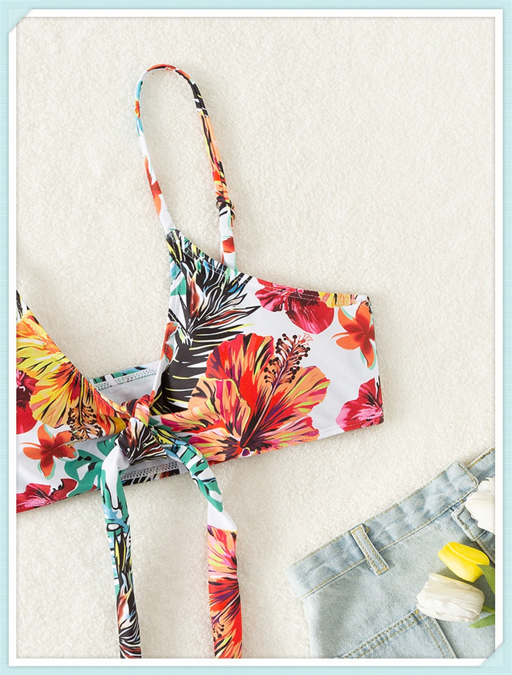 Floral Print Modest Knot Front Bikini including Cover Up Shirt [Spirit and Rebel]