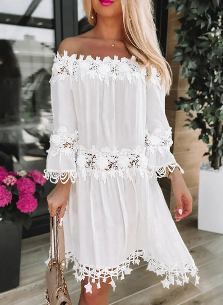 Amelia Casual White Lace Boho Dress [Spirit and Rebel]   