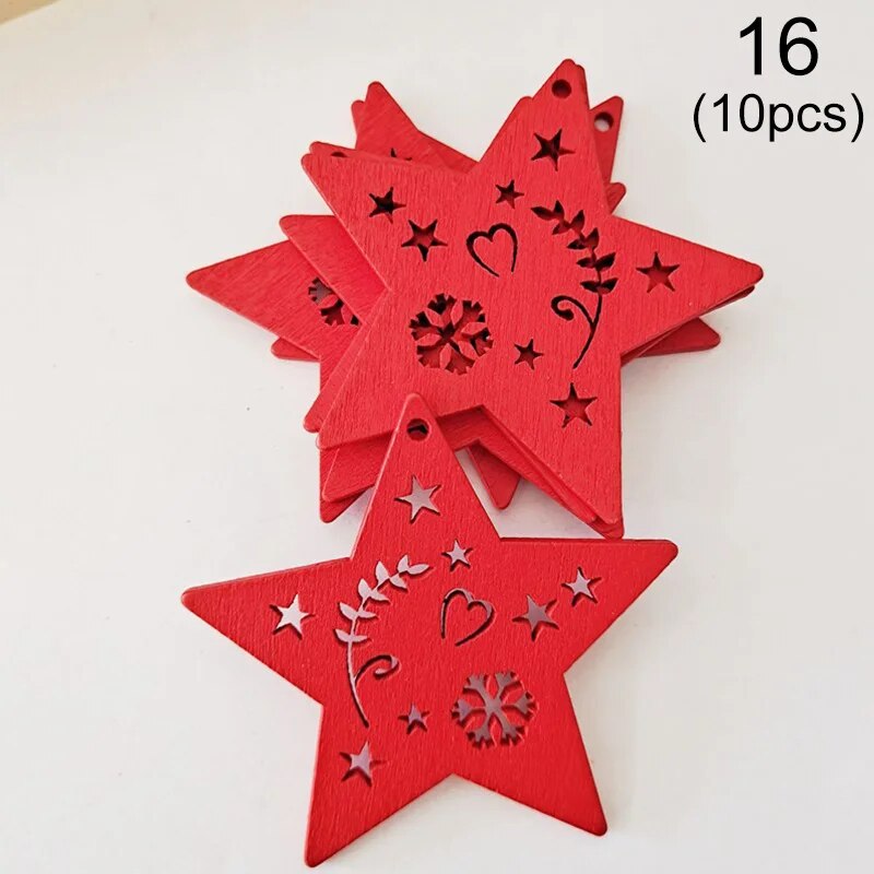 Festive Delight: 10-Piece White & Red Wooden Christmas Boho Ornaments Set [Spirit and Rebel] 16  