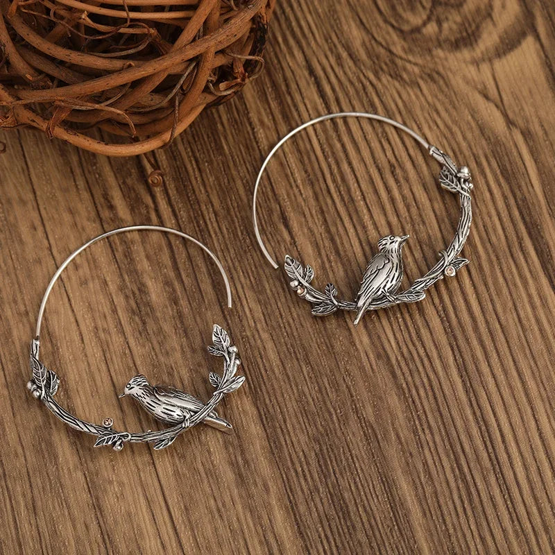 Mystic Raven Vintage Crow Hoop Boho Earrings [Spirit and Rebel]   