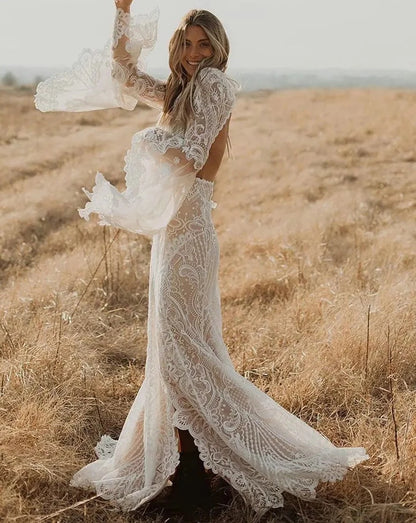 Wildflower Bride's Dream Boho Long Sleeve Wedding Dress [Spirit and Rebel]   