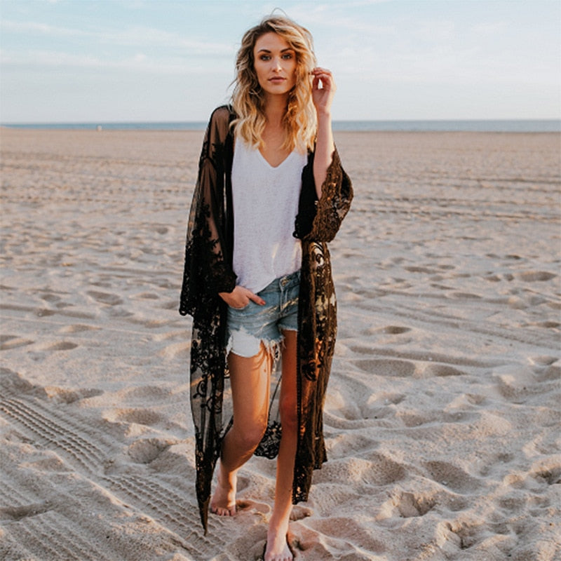 Boho Dreams Lace Embroided Cardigan Kimono [Spirit and Rebel]   