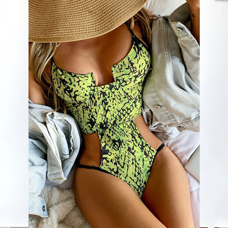 Side Cut Out Snake Print Swimsuit Sunset and Swim