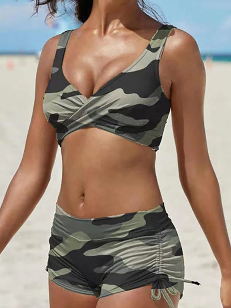 Beautiful Camouflage Print Shorts Bikini [Spirit and Rebel]