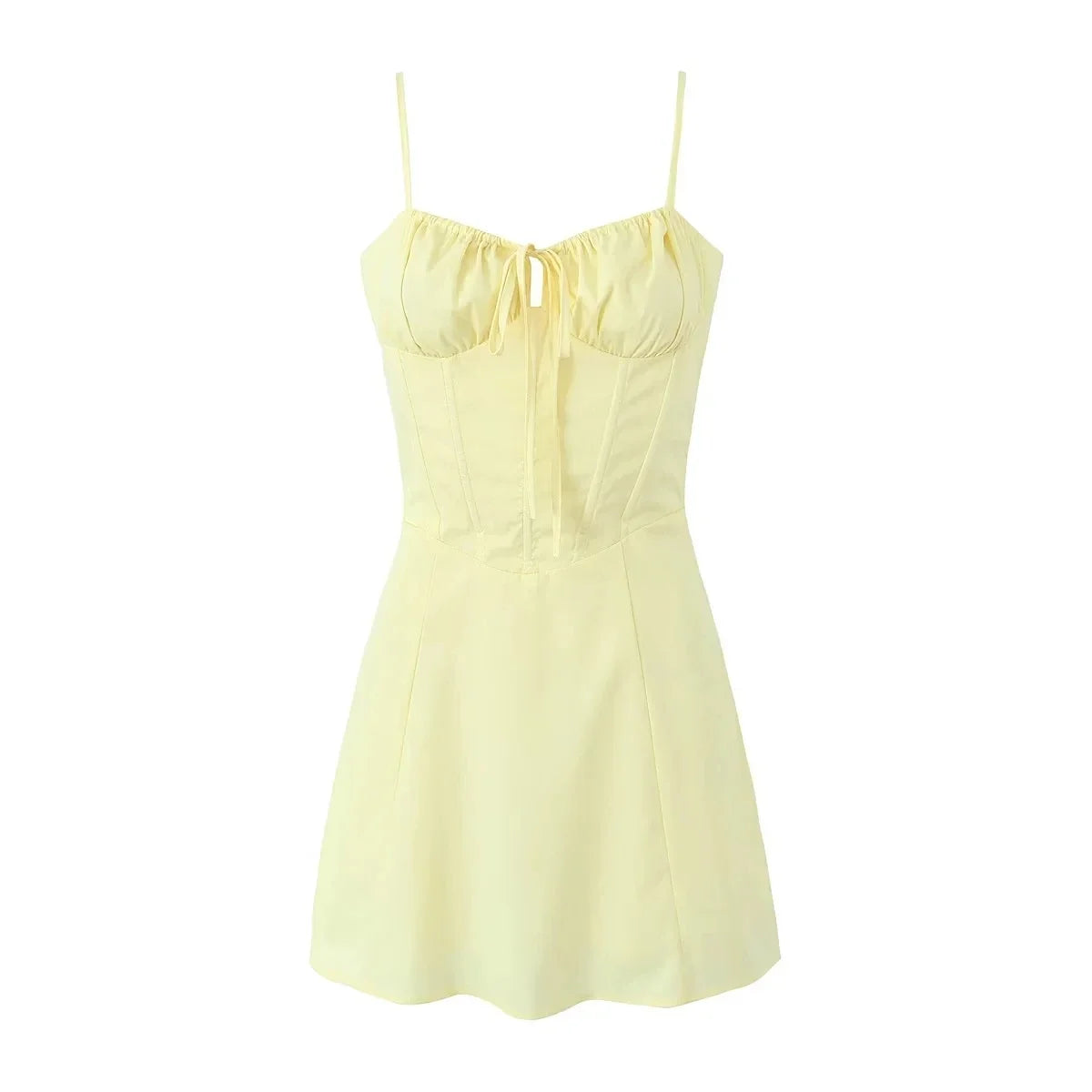 Spirit and Rebel Lace Up Mini Summer Dress Sundress [Spirit and Rebel] Yellow S 