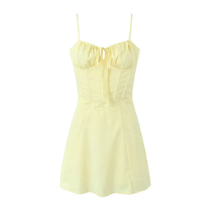 Spirit and Rebel Lace Up Mini Summer Dress Sundress [Spirit and Rebel] Yellow S 