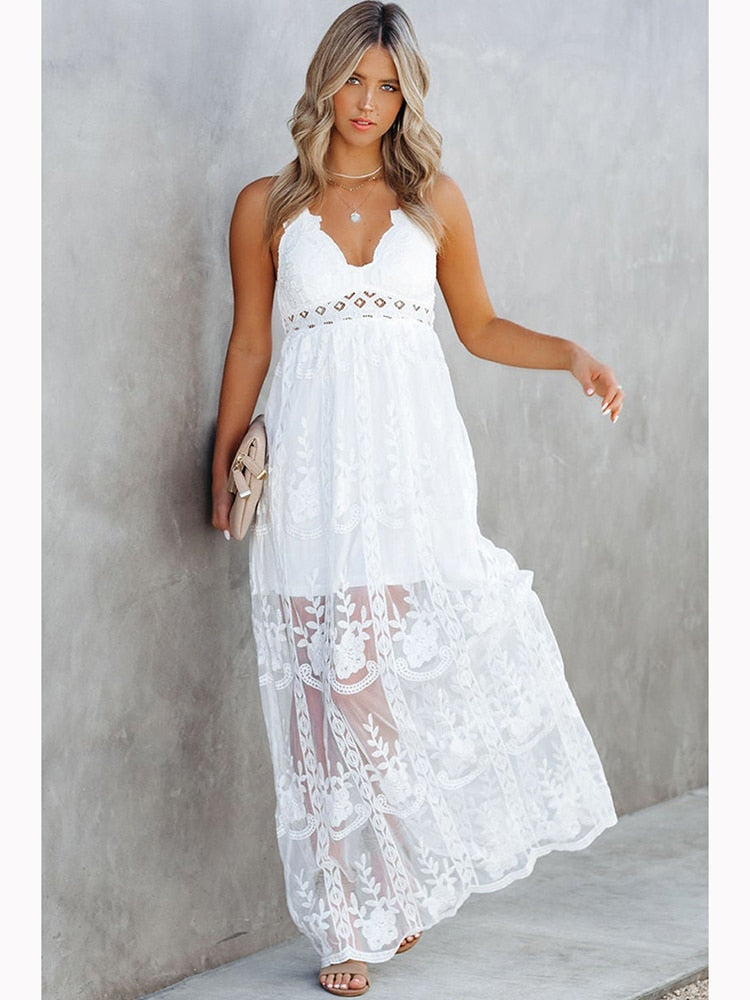 Allure Bohemian Lace Maxi Dress [Spirit and Rebel] White S 