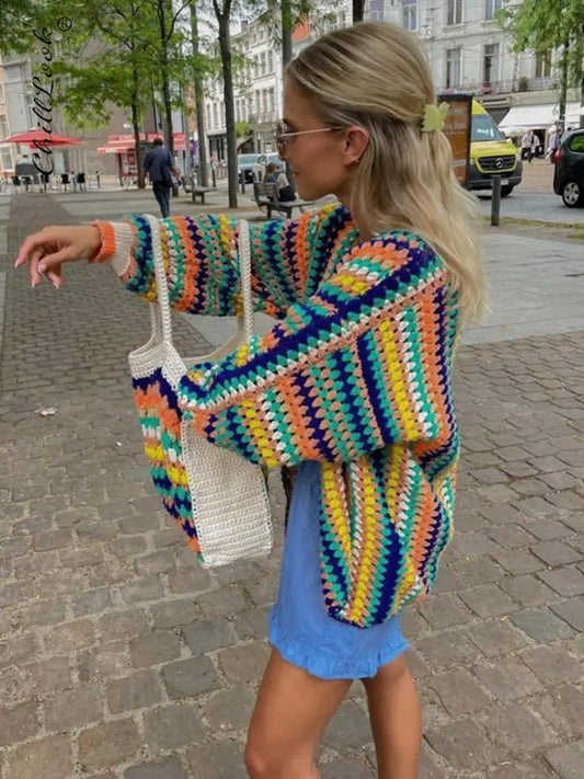 Magical Life Colorful Crochet Knit Vintage Loose  Boho Cardigan [Spirit and Rebel]   