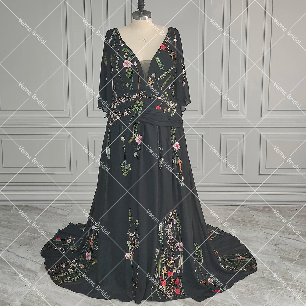 Enchanted Garden Floral Boho Wedding Dress [Spirit and Rebel] Black 2 