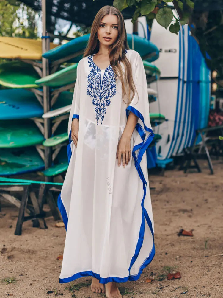 Ethereal Breeze Boho Chic Embroidered Maxi Dress Kaftan [Spirit and Rebel]   