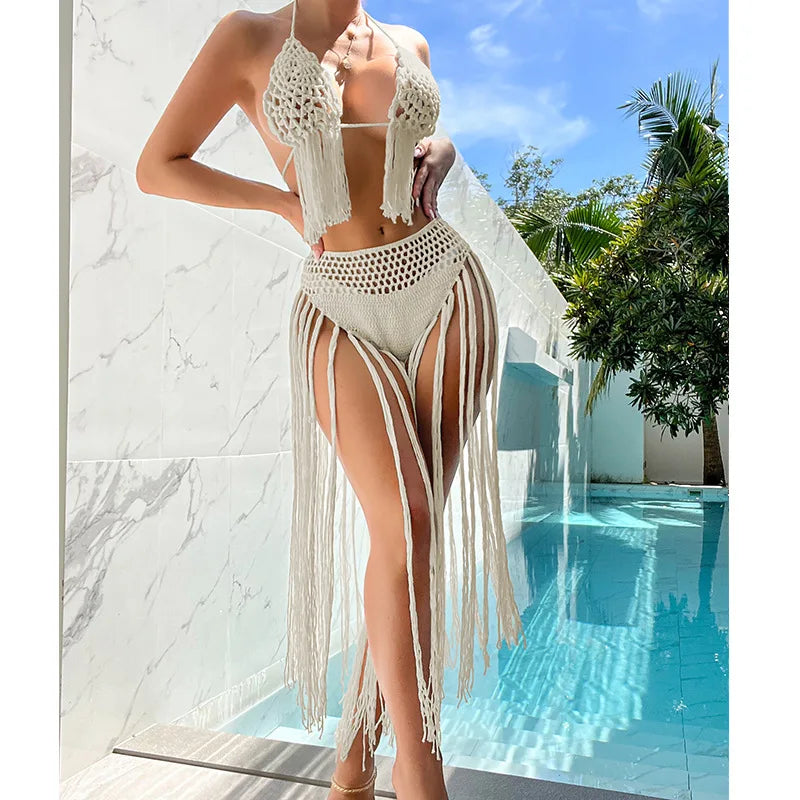 Seaside Stunner Two Piece Knit Crochet Bikini Set Sunset and Swim