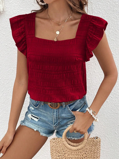 Wanderlust Spirit Square Neck Boho Blouse [Spirit and Rebel] Wine Red S 