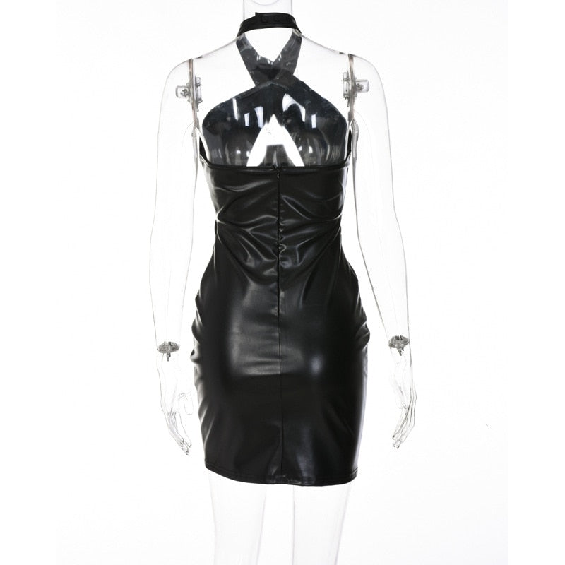 Leather Goddess Sexy Bodycon Cut-Out Dress [Spirit and Rebel]