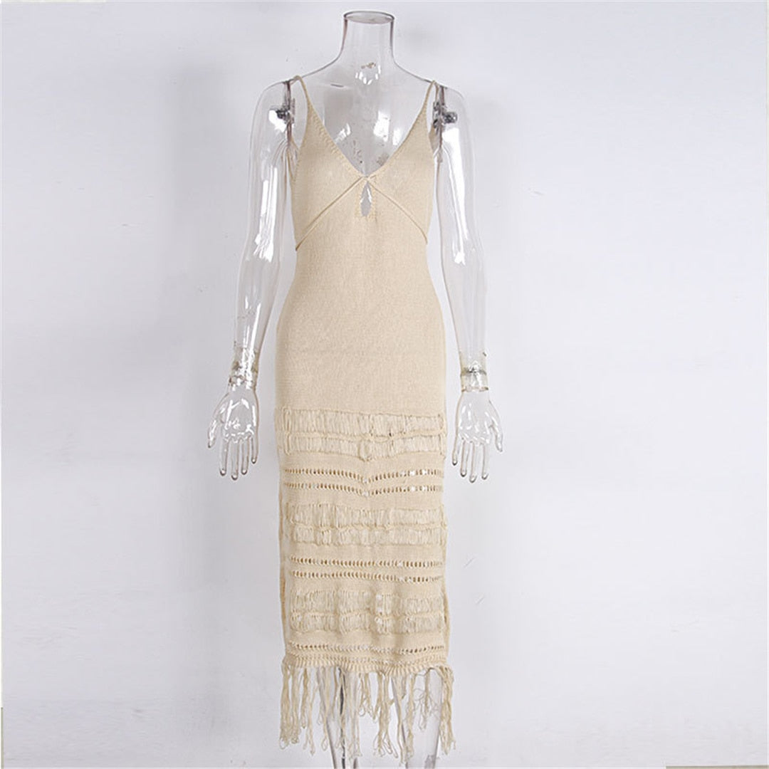 Sunset and Swim Sexy Fringe Tassel Crochet Beach Cover Up Dress Sunset and Swim