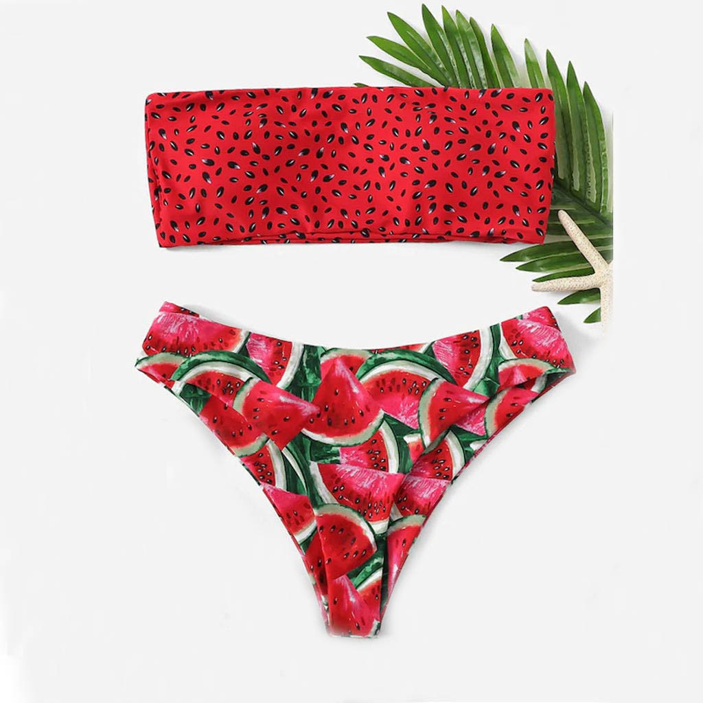 Watermelon Summer Crush Bandeau Bikini [Spirit and Rebel] Red S