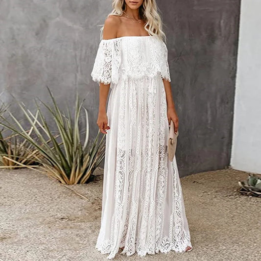 Majestic White Lace Off Shoulder Boho Dress [Spirit and Rebel]   