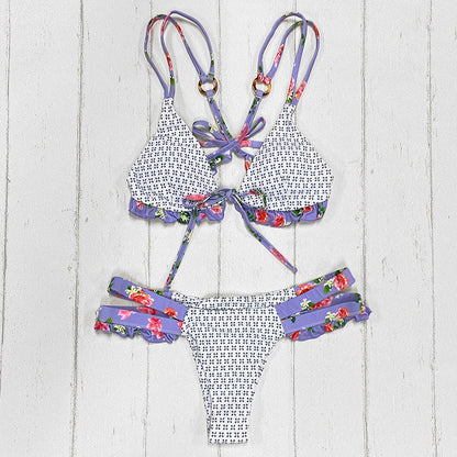 Enchanting Orchid Purple Floral Ruffle Bikini [Spirit and Rebel]