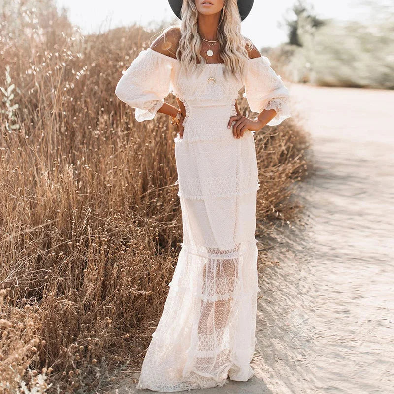 Heavenly White Lace Waist Cut Out Boho Dress [Spirit and Rebel]   