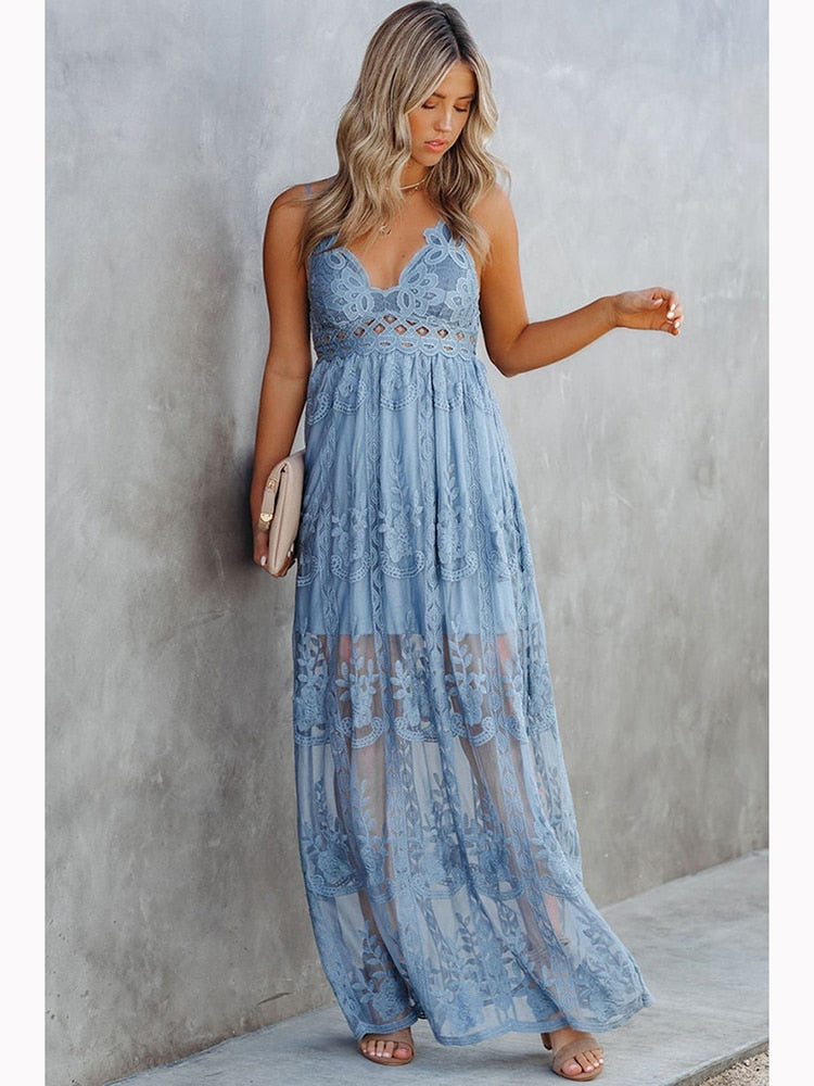 Allure Bohemian Lace Maxi Dress [Spirit and Rebel] Blue S 