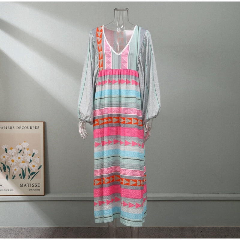 Sunrise Stripes Boho Sundress [Spirit and Rebel] Long Sleeve S 