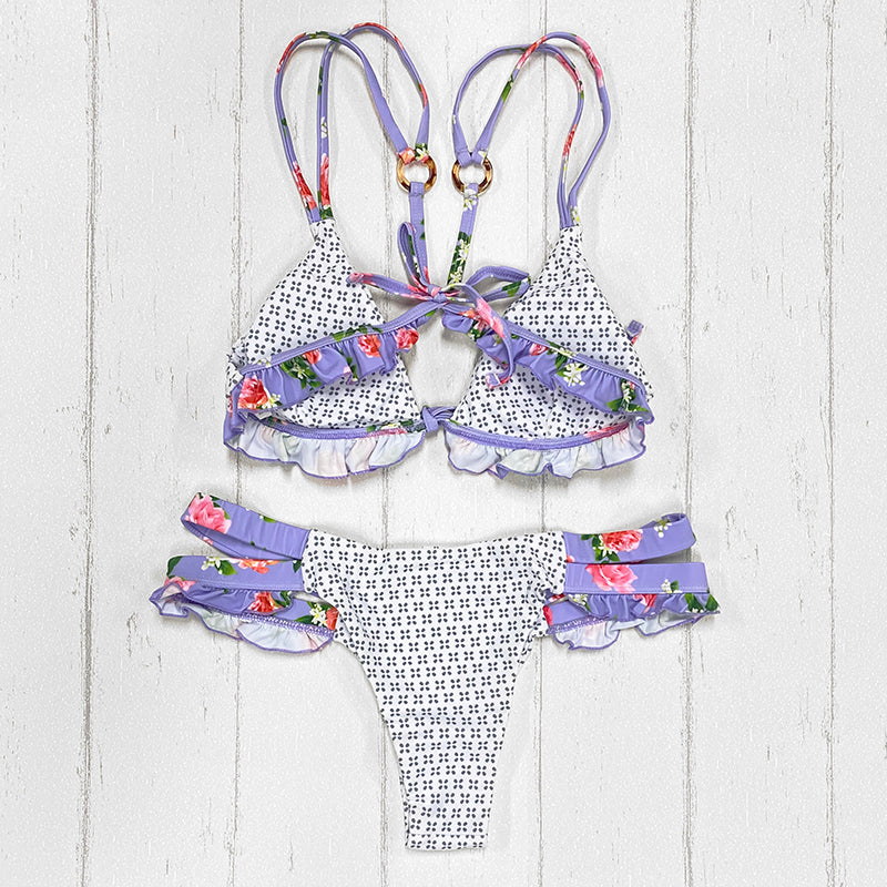 Enchanting Orchid Purple Floral Ruffle Bikini [Spirit and Rebel]