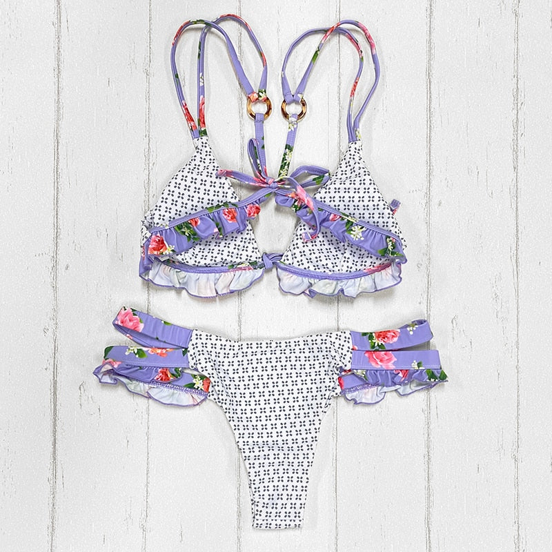 Enchanting Orchid Purple Floral Ruffle Bikini [Spirit and Rebel]