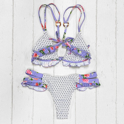 Enchanting Orchid Purple Floral Ruffle Bikini [Spirit and Rebel]