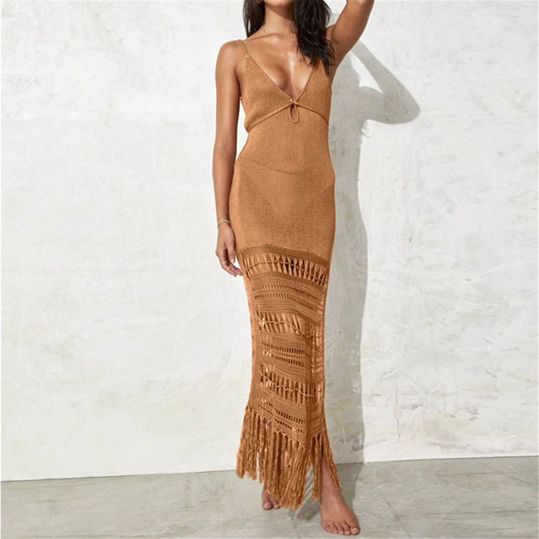 Sunset and Swim Sexy Fringe Tassel Crochet Beach Cover Up Dress Sunset and Swim