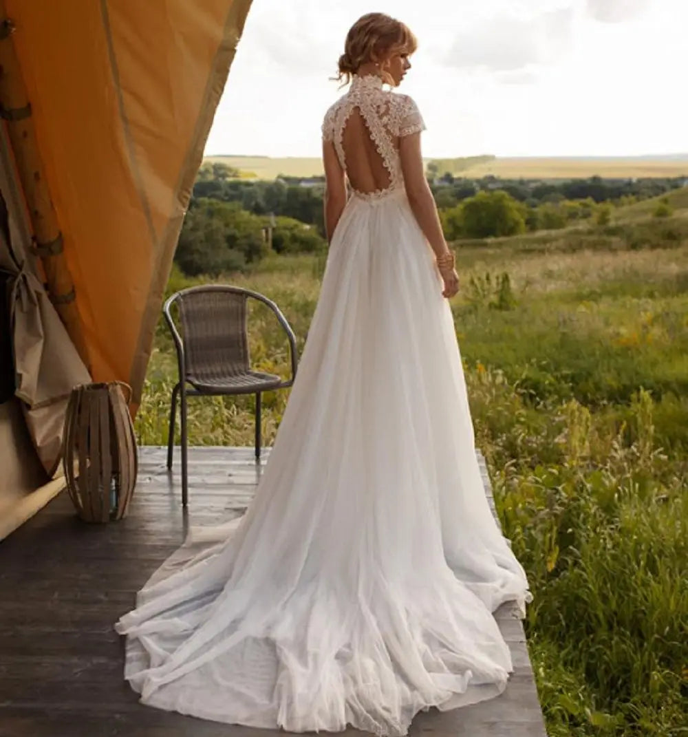 Whispering Lace High Neck Boho Wedding Dress [Spirit and Rebel]   