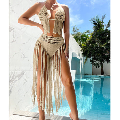 Seaside Stunner Two Piece Knit Crochet Bikini Set Sunset and Swim