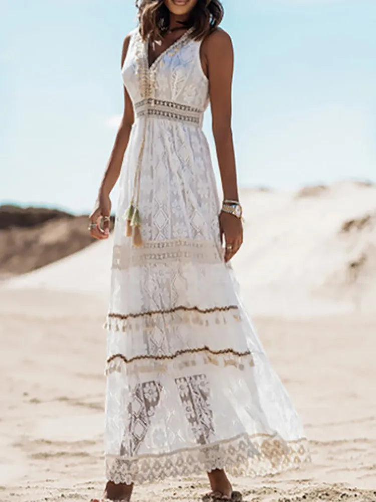 White Lace Fairytale Boho Maxi Dress [Spirit and Rebel]   