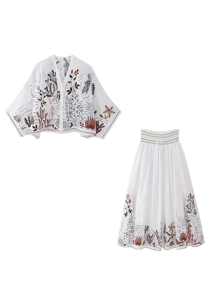 Free Your Mind Embroidered Boho Skirt and Top 2 Piece Set [Spirit and Rebel] Set XS 