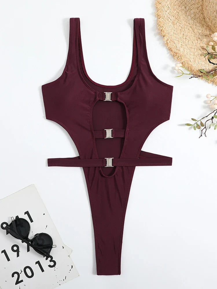 Fiji Extreme Thong High Cut Cut Out Swimsuit Sunset and Swim