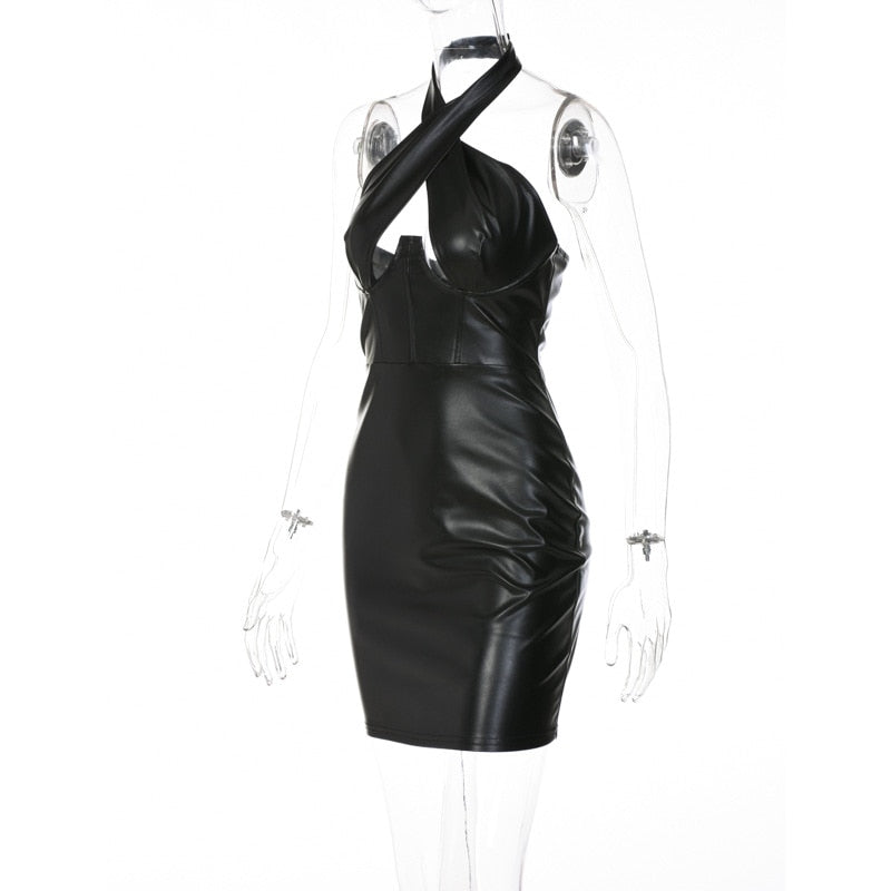 Leather Goddess Sexy Bodycon Cut-Out Dress [Spirit and Rebel]