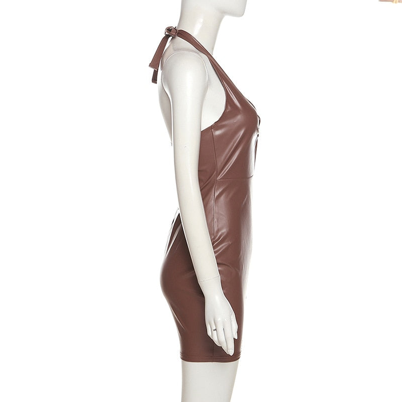 Leather Goddess Sexy Bodycon Cut-Out Dress [Spirit and Rebel]