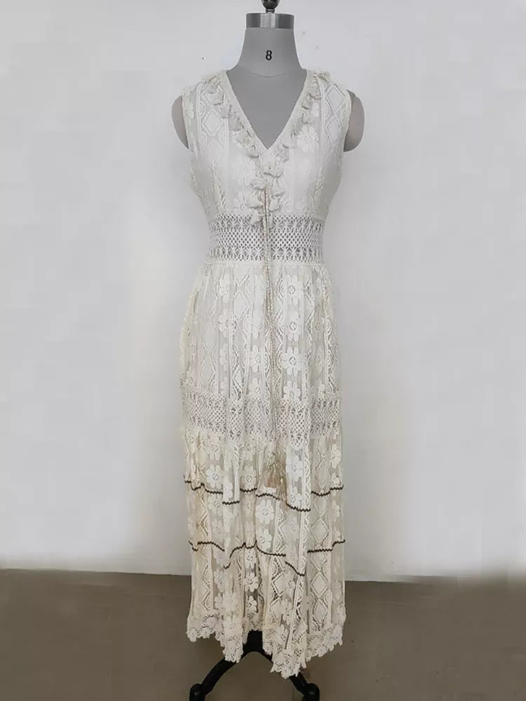 White Lace Fairytale Boho Maxi Dress [Spirit and Rebel]   